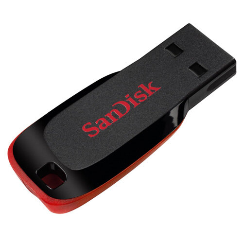 SanDisk Cruzer Blade 32 GB, USB 2.0 Flash Drive - Windows & Mac Compatible, Read speed (max.): ~15 MB/s; Write speed (max.): ~7 MB/s - Colour: Red, Black SDCZ50-032G-B35