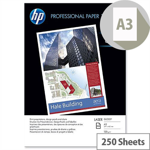 HP Hewlett Packard A3 Professional 120gsm Glossy Laser Printer Paper 250 Sheets CG969A HP Hewlett Packard A3 Professional 120gsm Glossy Laser Printer Paper 250 Sheets CG969A