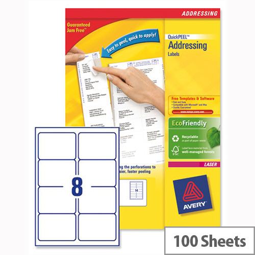 Avery L7165-100 Address Labels Laser 8 per Sheet 99.1x67.7mm White 100 Sheets Avery L7165-100 Address Labels Laser 8 per Sheet 99.1x67.7mm White 100 Sheets