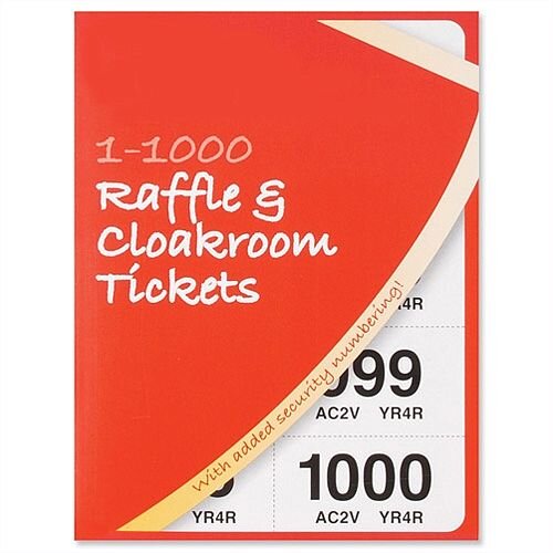 Cloakroom and Raffle Tickets Numbered 1-1000 Assorted Colours Pack 6 Silvine CRT1000