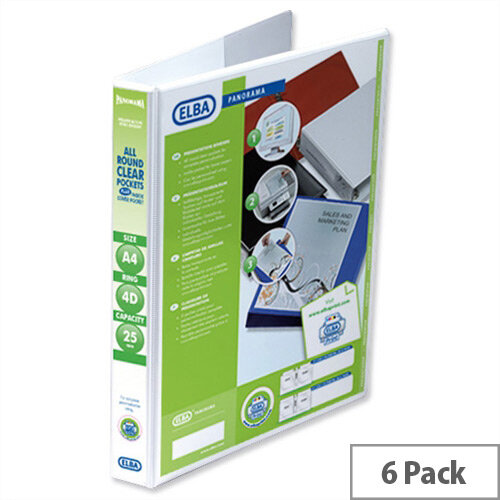 Elba Presentation A4 Ring Binder 25mm Capacity White 4 D-Ring 560310 Pack 6