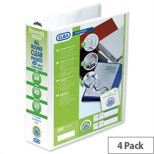 Elba Presentation A4 Ring Binder 65mm Capacity White 4 D-Ring 560340 Pack 4