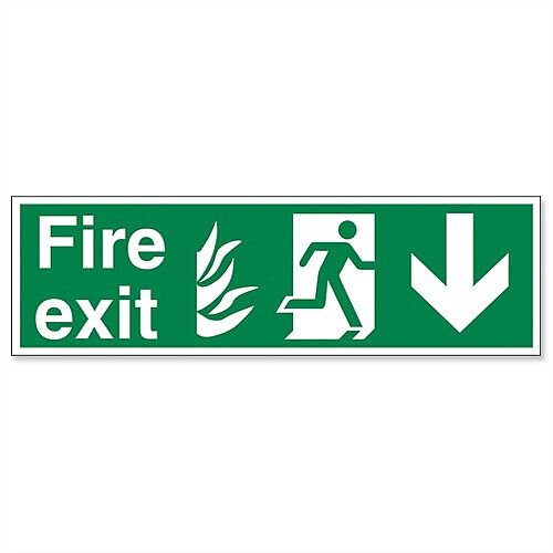 Safety Sign Fire Exit Running Man Arrow Down 150x450mm Self-Adhesive Vinyl
