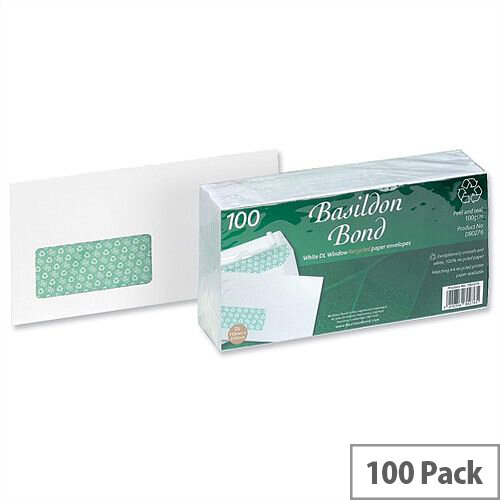 Basildon Bond DL Window Envelopes Peel and Seal White 100gsm Pack of 100