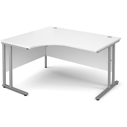 Maestro 25 SL left hand ergonomic desk 1400mm - silver cantilever frame, white top Maestro 25 SL left hand ergonomic desk 1400mm - silver cantilever frame, white top
