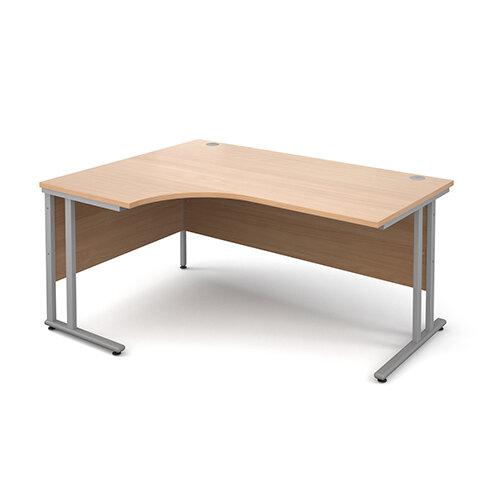 Maestro 25 SL left hand ergonomic desk 1600mm - silver cantilever frame, beech top