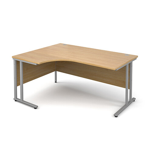 Maestro 25 SL left hand ergonomic desk 1600mm - silver cantilever frame, oak top