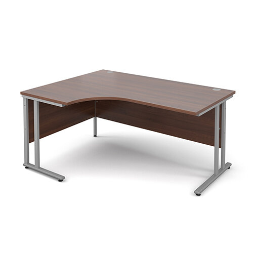 Maestro 25 SL left hand ergonomic desk 1600mm - silver cantilever frame, walnut top