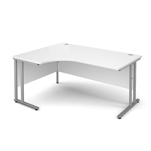 Maestro 25 SL left hand ergonomic desk 1600mm - silver cantilever frame, white top