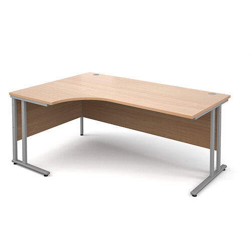 Maestro 25 SL left hand ergonomic desk 1800mm - silver cantilever frame, beech top Maestro 25 SL left hand ergonomic desk 1800mm - silver cantilever frame, beech top