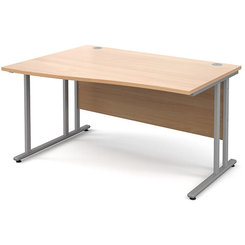 Maestro 25 SL left hand wave desk 1400mm - silver cantilever frame, beech top