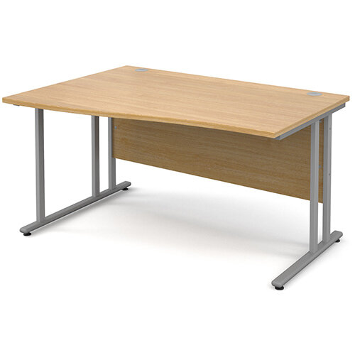 Maestro 25 SL left hand wave desk 1400mm - silver cantilever frame, oak top Maestro 25 SL left hand wave desk 1400mm - silver cantilever frame, oak top