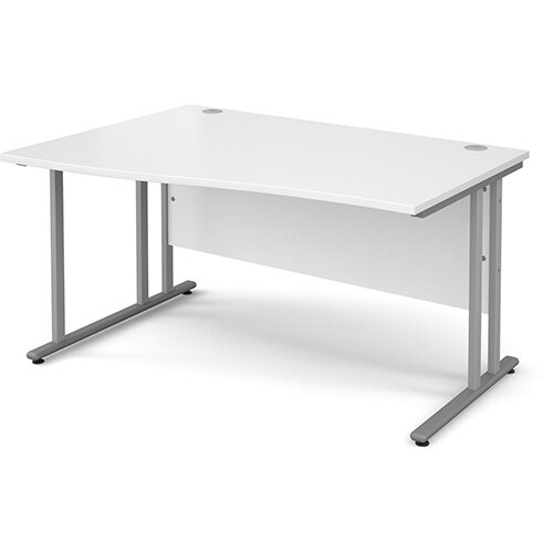 Maestro 25 SL left hand wave desk 1400mm - silver cantilever frame, white top Maestro 25 SL left hand wave desk 1400mm - silver cantilever frame, white top