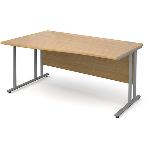 Maestro 25 SL left hand wave desk 1600mm - silver cantilever frame, oak top Maestro 25 SL left hand wave desk 1600mm - silver cantilever frame, oak top
