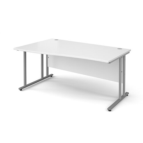 Maestro 25 SL left hand wave desk 1600mm - silver cantilever frame, white top