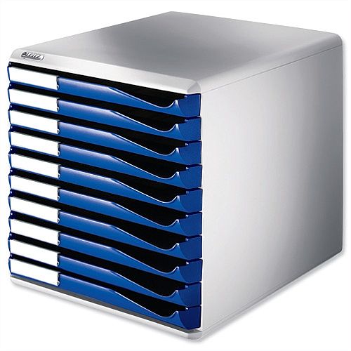 Leitz Desktop Filing Unit Blue And Grey A4 10 Drawers Huntoffice