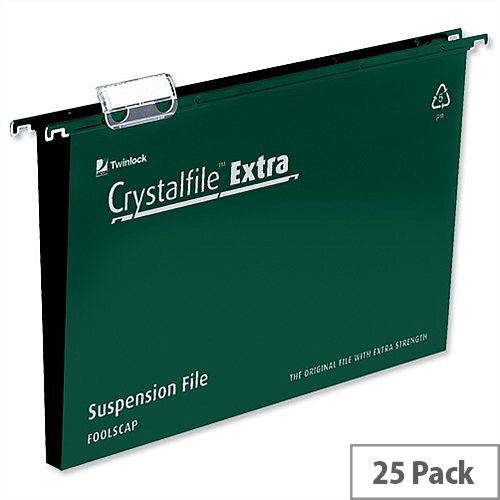 Rexel Crystalfile Extra Foolscap Vertical Suspension File Green Plastic 50mm Pack 25