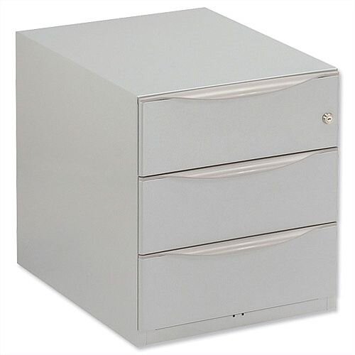 Bisley Wave Mobile Pedestal 3 Stationery Drawers 495H Silver WVA59MSSS-RN Bisley Wave Mobile Pedestal 3 Stationery Drawers 495H Silver WVA59MSSS-RN