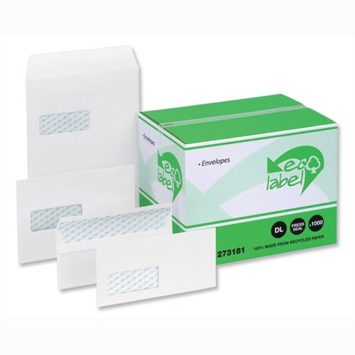 Ecolabel C4 Window 90gsm Envelopes White Pocket Recycled Press Seal (Pack 250) Ecolabel C4 Window 90gsm Envelopes White Pocket Recycled Press Seal (Pack 250)