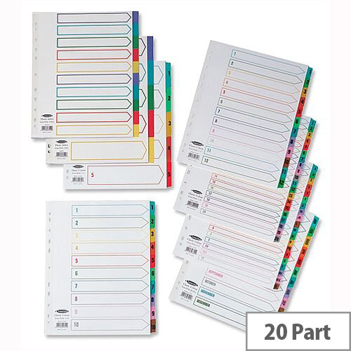 Concord 1-20 Index Extra Wide Multicolour Tabs Europunched A4 White