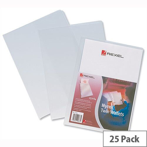 Rexel Nyrex Twin Wallet With 2 Inside Pockets A4 Clear 180 Micron Pack 25