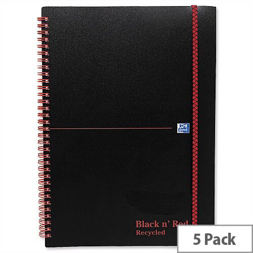 Black n Red A5 Wirebound Book Recycled Polypropylene 140 Pages L67027 Pack 5