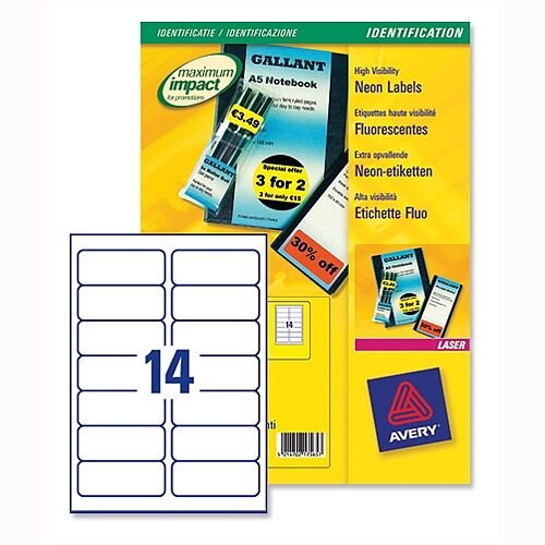 Avery L7263-25 Fluorescent Yellow Promotional Laser Labels 99.1x38.1mm Avery L7263-25 Fluorescent Yellow Promotional Laser Labels 99.1x38.1mm