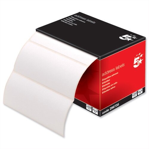 Office Address Labels 5 Star 89x36mm on Continuous Roll (250 Labels) Office Address Labels 5 Star 89x36mm on Continuous Roll (250 Labels)