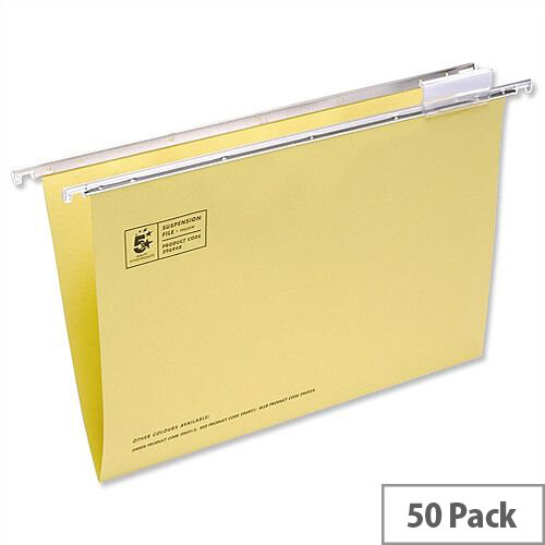 Yellow Office Suspension File Foolscap Heavyweight with Tabs and Inserts 5 Star Pack 50