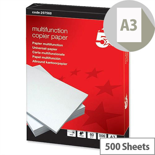 A3 White 80gsm Multifunctional Printer Paper Ream of 500 Sheets 5 Star A3 White 80gsm Multifunctional Printer Paper Ream of 500 Sheets 5 Star