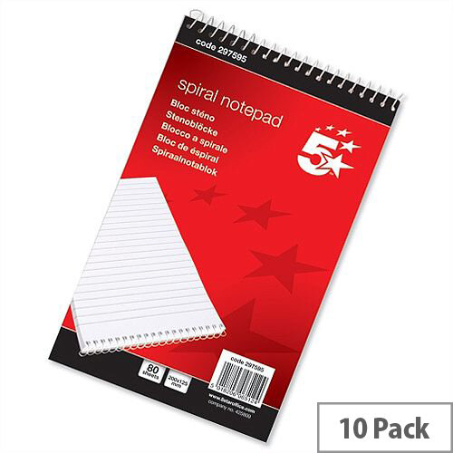 Spiral Notepad 200 x 125 Headbound Ruled 160 Pages Pack 10 5 Star Spiral Notepad 200 x 125 Headbound Ruled 160 Pages Pack 10 5 Star