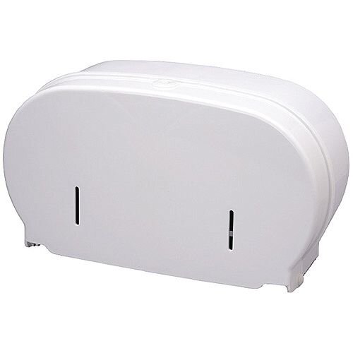 2Work Micro Twin Toilet Roll Plastic Dispenser White DIS840