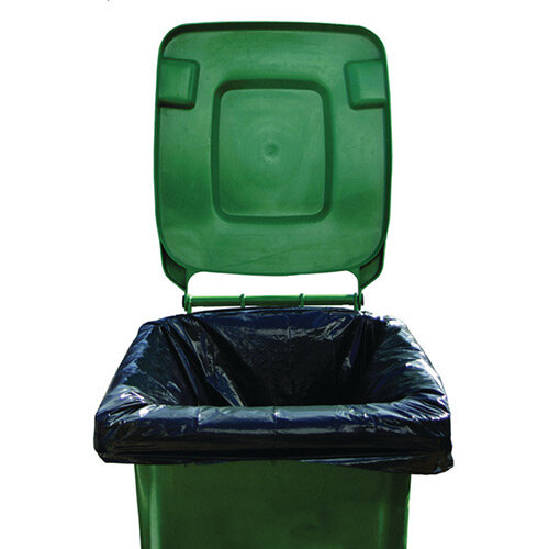 2Work Black Wheelie Bin Liners Medium Duty. Pack Of 100 Bin Liners With Capacity Of 270 Liters. Made From 100% Recycled Material. Ideal For Use In Schools, Colleges, Offices, Homes &More. 2Work Black Wheelie Bin Liners Medium Duty. Pack Of 100 Bin Liners With Capacity Of 270 Liters. Made From 100% Recycled Material. Ideal For Use In Schools, Colleges, Offices, Homes &More.