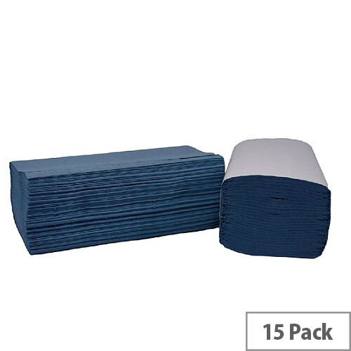 2Work Blue I-Fold 1-Ply Paper Hand Towels 242x222mm 240 Towels Per Sleeve 15 Sleeves (3600 Sheets) HIB136