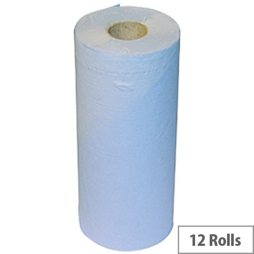 2Work Dispenser Hygiene Cleaning Paper Rolls 2-Ply Blue Rolls 20inch x 40m Pack of 12 HR2540