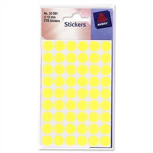 Avery Fluorescent Yellow Round Labels Diameter 13mm 10 x 245 Labels (2450 in Total) 32-284