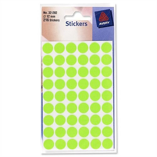 Avery Fluorescent Green Round Labels Diameter 13mm 10 x 245 Labels (2450 in Totla) 32-282 