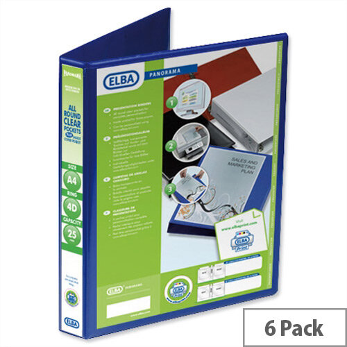 Elba Presentation A4 Ring Binder 25mm Capacity Blue 4 D-Ring 560312 Pack 6