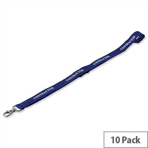 Blue Textile Lanyard Contractor Printed with Safety Closure Pack 10 Durable Blue Textile Lanyard Contractor Printed with Safety Closure Pack 10 Durable