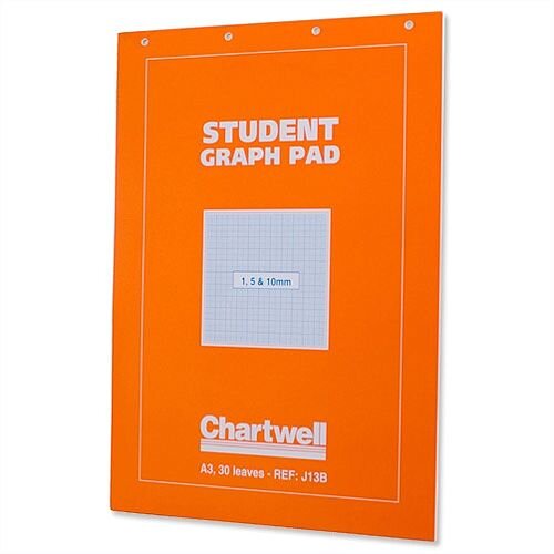 Chartwell A3 Student Graph Pad 1mm 5mm 10mm Grid 30 Sheets Orange Cover J13BZ