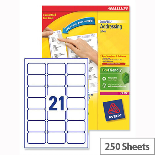 Avery L7160-250 Address Labels Laser 21 per Sheet 63.5x38.1mm White 5250 Labels Avery L7160-250 Address Labels Laser 21 per Sheet 63.5x38.1mm White 5250 Labels