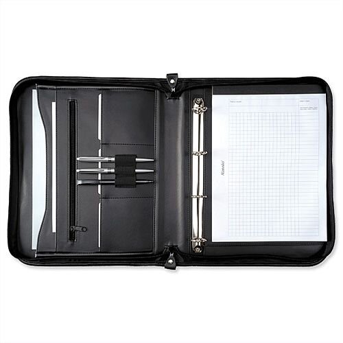5 Star Elite Zipped A4 Conference Ring Binder Black Genuine Leather Capacity 20mm - Ideal for meetings and conferences - Document and external zip compartments 5 Star Elite Zipped A4 Conference Ring Binder Black Genuine Leather Capacity 20mm - Ideal for meetings and conferences - Document and external zip compartments