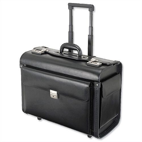 Trolley Pilot Case  Leather-Look Black Laptop Compartment 2 Combination Locks Alassio Silvana