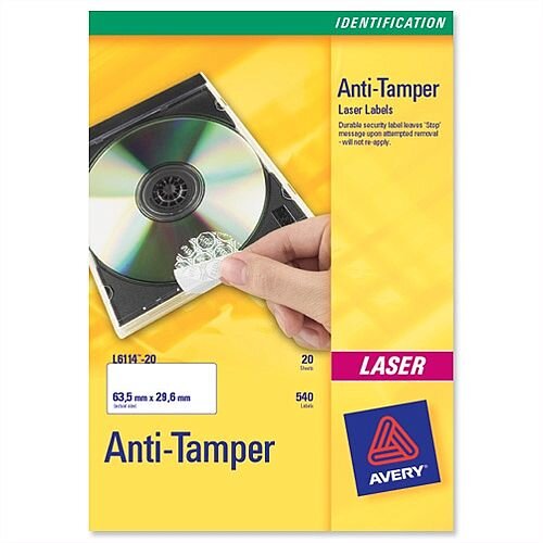 Avery L6113-20 Anti-Tamper Labels Laser 48TV 45.7x21.2mm 960 Labels