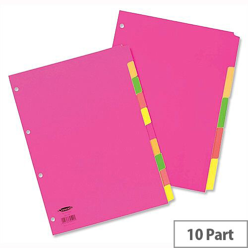 Concord 10-Part Subject Dividers Fluorescent 4 Holes A4 Assorted