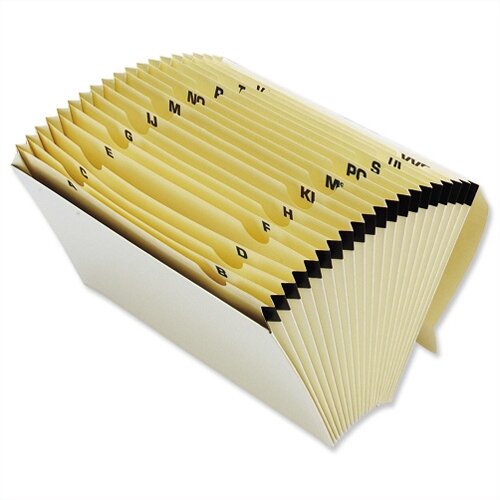Expanding File With Flap &19 Alphabetically Indexed Pockets. Suitable For Foolscap Sized Paper. Ideal For Active &Desktop Filing. Creamy Colour &Maintains Reinforced Side Gussets. Expanding File With Flap &19 Alphabetically Indexed Pockets. Suitable For Foolscap Sized Paper. Ideal For Active &Desktop Filing. Creamy Colour &Maintains Reinforced Side Gussets.