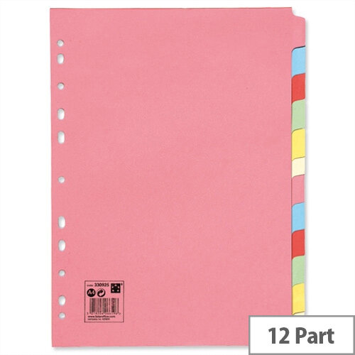 12-Part Subject Dividers A4 Multipunched Recycled Assorted 5 Star