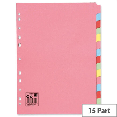 15-Part Subject Dividers A4 Multipunched Recycled Assorted 5 Star