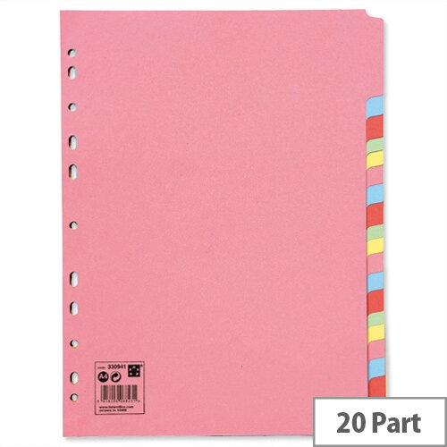 20-Part Subject Dividers A4 Multipunched Recycled Assorted 5 Star