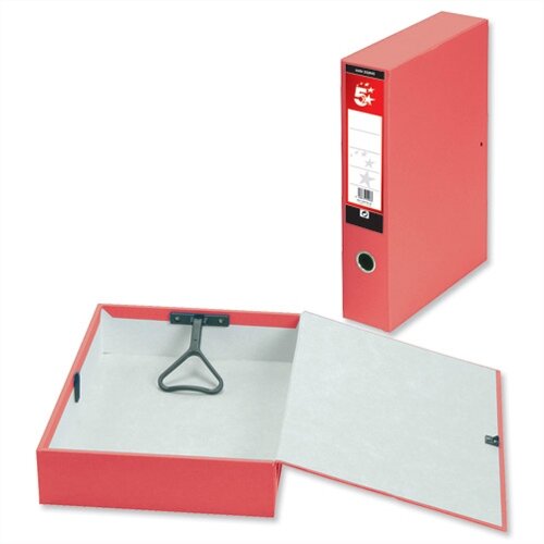 5 Star Box File Foolscap Red 70mm Spine Lock Spring Finger Pull Pressboard Pack of 5 